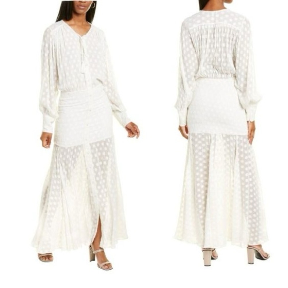 NWT Karina Grimaldi Sami Maxi Dress in Sheer dotted White - MED - Picture 2 of 7